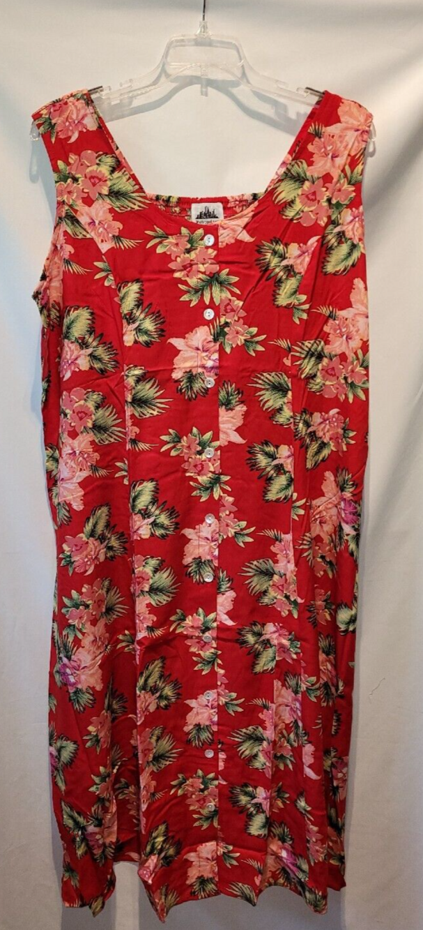 Metropolitan Red Hibiscus Maxi Dress Size 2X Womens Rayon Button Flare Tank